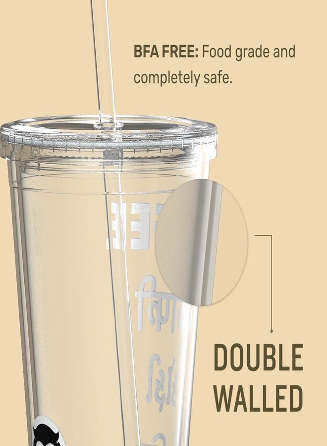 Sleepy Owl Tumbler with Lid and Straw | 475 ml | Secure Seal | Spill Proof | Sipper for Water Tea Smoothie Coffee | Travel Friendly | Suitable for Office | Carry Cold Beverages | Transparent - Image 4